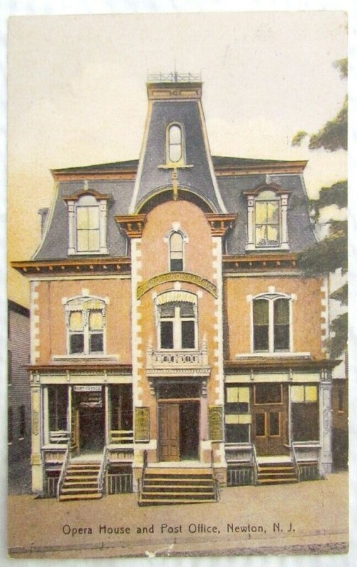 ANTIQUE 1910 POSTCARD OPERA HOUSE & POST OFFICE NEWTON N.J.