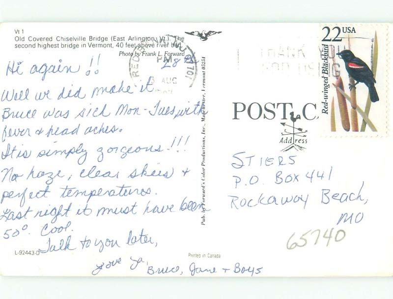 1980's CHISELVILLE COVERED BRIDGE East Arlington Vermont VT d4607