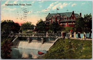 1913 Highland Park Dallas Texas TX Bridge & Building Posted Postcard