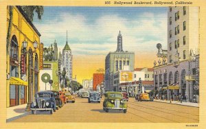 Hollywood Boulevard HOLLYWOOD, CA Street Scene Brown's c1940s Vintage Postcard