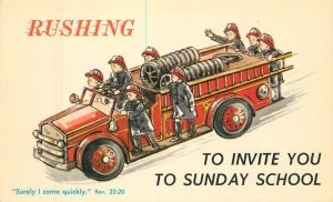 1950s Sunday School fire engine Rush Religion ST-583 Postcard 22-8681