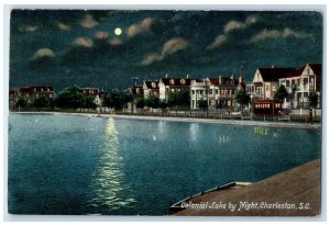 c1910 Colonial Lake Night Moonlight Charleston South Carolina Vintage Postcard