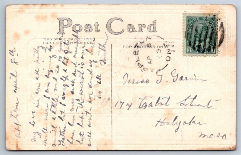 A Joyous Eastertide, Lily, 1909 Postcard, Appleton Ont DPO Broken Circle Cancel