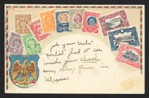 MEXICO Stamps on Postcard Embossed Shield Used c1906