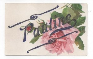 Pauline Glitter Name Postcard Pauline pink rose Vintage Postkarte Carte