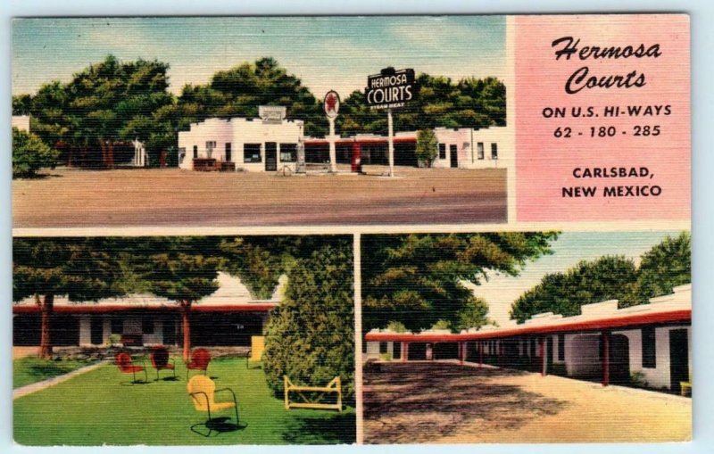 CARLSBAD, New Mexico NM ~ Roadside HERMOSA COURTS Eddy County 1940s Postcard