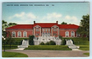 INDIANAPOLIS, Indiana IN ~ Shelter House BROOKSIDE PARK c1940s Linen Postcard