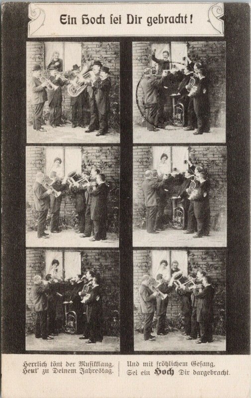 Musicians Cheering Prost Woman Man Window Ein Hoch Dir Gebracht Postcard F82