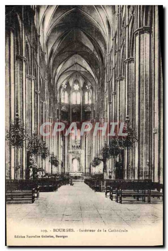 Old Postcard Bourges Interior of the Cathedral