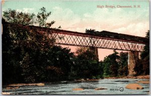 1910's High Railroad Bridge Claremont New Hampshire NH River Posted Postcard