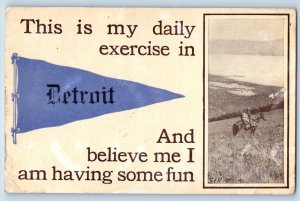 Detroit Michigan MI Postcard Pennant Horse Cowboy c1910 Vintage Antique Unposted
