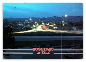Boise Idaho At Dusk Capitol Boulevard Continental View Postcard