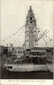 1908 Dreamland Tower Bird's Eye View Coney Island New York Vintage Postcard  