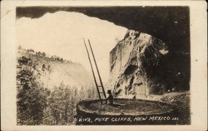 Native Americana Kiva Puye Cliffs New Mexico NM c1915 Real Photo Postcard