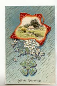Four Leaf Clover, Hearty Greetings,Embossed, Used 1910, Nova Scotia