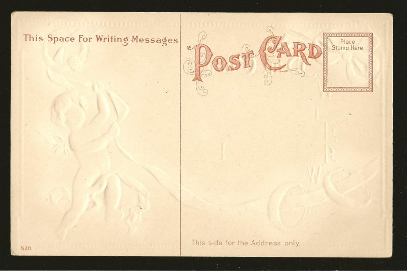 Coptright 1909 H Wessler Embossed Ornate Valentine Postcard Unposted