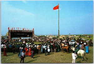 VINTAGE CHINA ILLUSTRATED MAXIMUM POSTCARD INNER MONGOLIA NADAMU FAIR