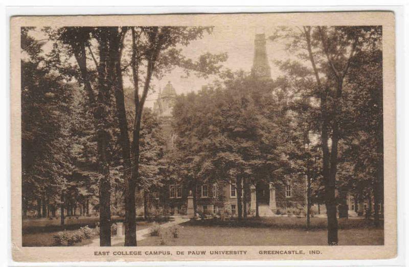 East College Campus De Pauw University Greencastle Indiana 1930 postcard