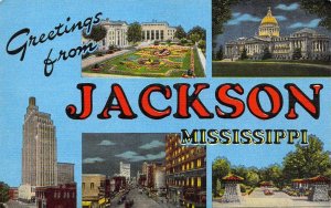 Linen Era, Large Letter, Jackson, MS, Mississippi,  Old Postcard