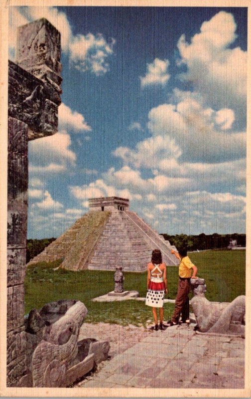 Mexico Mayan Pyramids Of Chichen Itza American World Airways Card