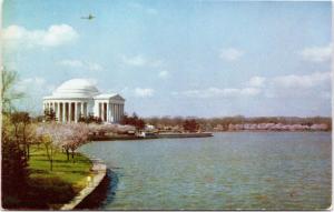 postcard Washington DC - Jefferson Memorial   with plane above