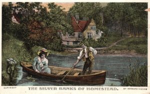 Vintage Postcard The Silver Banks Of Homestead Lovers Boating Canoeing Lake