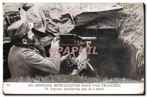Old Postcard Army En Argonne Machine Gun in a trench