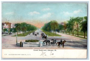 1908 View Of Grand Boulevard Horse And Buggy Chicago Illinois IL RPO Postcard