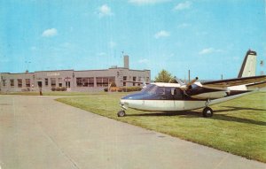 Zanesville Municipal Airport OH Postcard, Vintage Tichnor Colorchrome Plane