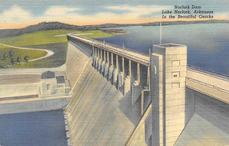 AR, Arkansas  NORFOLK DAM & LAKE  Baxter County  c1940's Curteich Linen Postcard