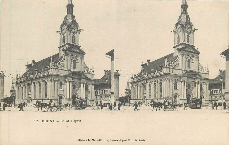 Postcard Stereographic image Switzerland Suisse Berne Saint Esprit