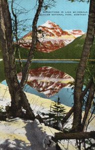 Vintage Postcard 1930's Reflections in Lake Mc Donald Glacier National Park Mont