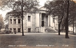 J42/ Waukesha Wisconsin RPPC Postcard c1940s Public Library Building  156