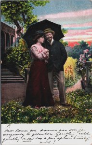 Romantic Couple In Love With Umbrella Vintage Postcard C140