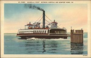 Car Ferry Boat Seawells Point Between Norfolk & Portsmouth VA Linen Postcard