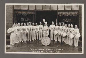 Fergus Falls MINNESOTA RPPC 1937 ALL-WOMEN'S BAND W.B.A. Drum & Bugle Corps MN
