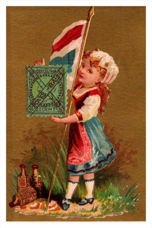 Pays-bas   Stamp, Flag, Girl   Victorian Philatelic Trade Card