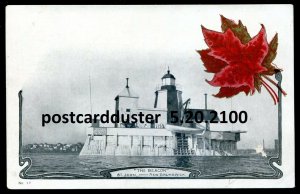 h3493 - ST. JOHN NB Postcard 1900s The Beacon Lighthouse. Patriotic Maple Leaf