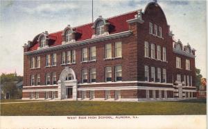 Aurora IL Old West Side High School City of Lights Postcard