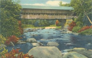 Jackson New Hampshire Covered Bridge Linen Postcard Unused