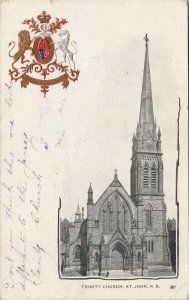 Trinity Church St John NB Patriotic c1905 Paspebiac Cancel Postcard G93