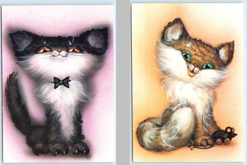 2 Beautiful Postcards FANTASY CATS Russian Artist E. BORISOV 4x6