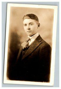 Vintage 1920's RPPC Postcard Photo of Handsome Young Man