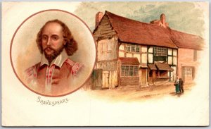 Shakespeare Portrait And Hometown Oil Painting Postcard