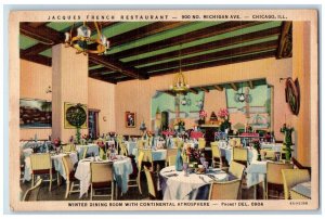 1938 Jacques French Restaurant Michigan Avenue Dining Chicago Illinois Postcard