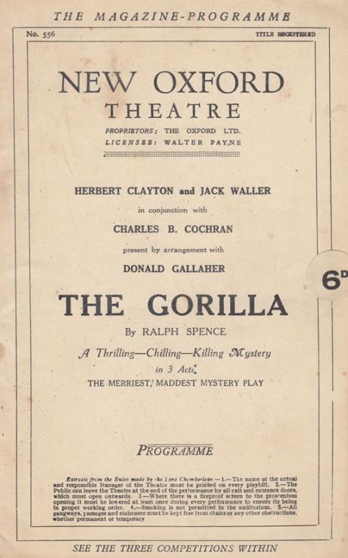 The Gorilla Ralph Spence Godzilla Murder Mad Animal Antique Theatre Programme