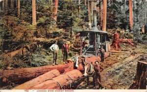 LOGGING WITH DONKEY ENGINE  EDGAR MITCHELL SAN FRANCISCO POSTCARD (c. 1910)