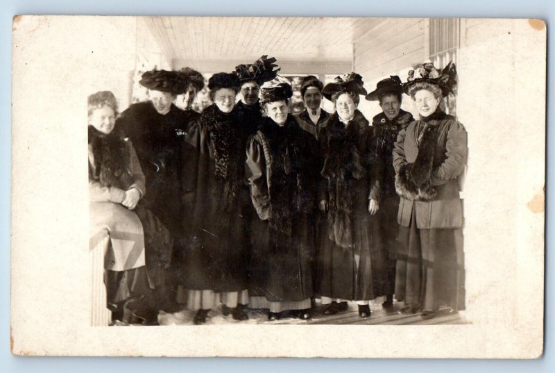 Old Womens Postcard RPPC Photo With Hat Fur c1910's Unposted Antique