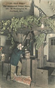 Postcard Oregon Portland The Old Well Hazelwood Cream Store hand colored 23-7838