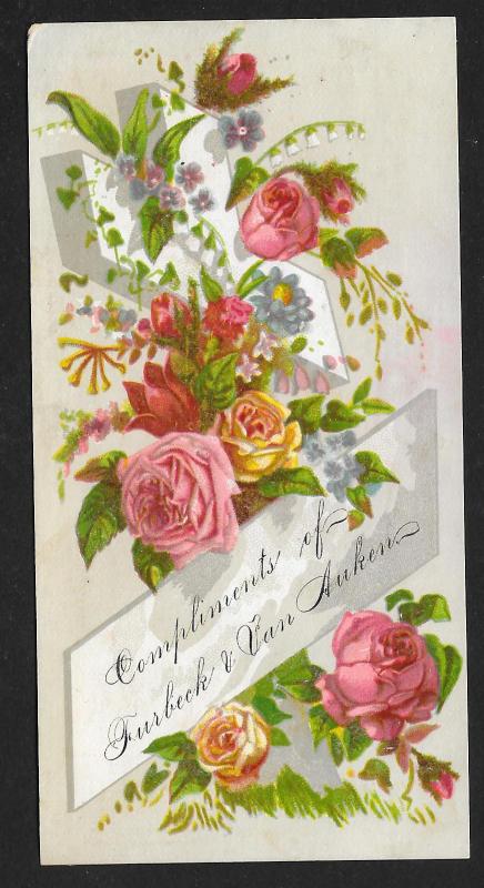 VICTORIAN TRADE CARD Furbeck & Van Auken Flowers on Cross